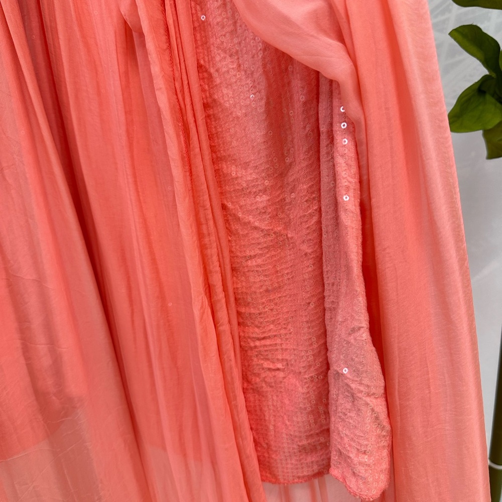 Coral Italian Silk Sequin High Low Skirt - Picture 5 of 5